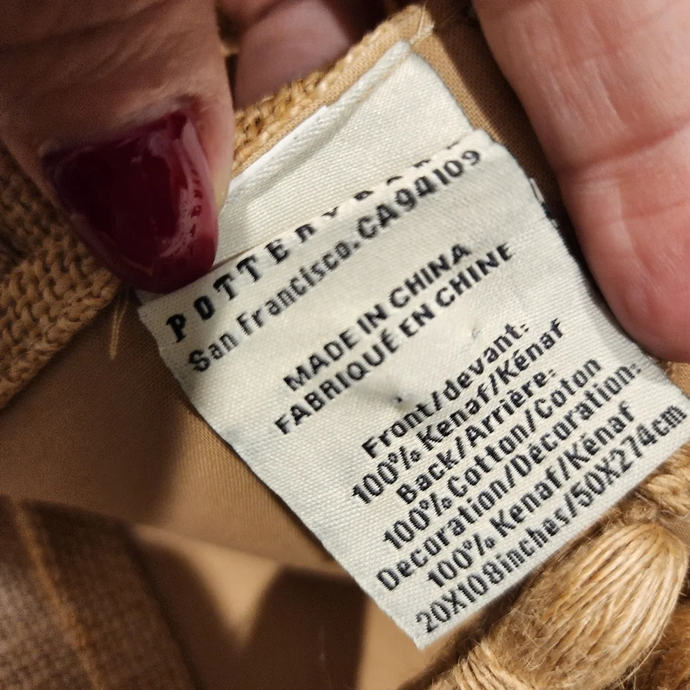 Potery Barn Tan 100% Kenaf  Runner Table cloth 20
